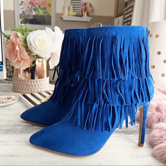 Steve Madden flapper fring cobalt blue suede ankle booties size 6M - Picture 1 of 9